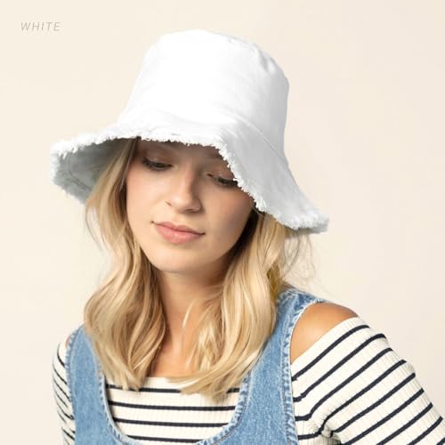 Image of CHOK.LIDS Frayed Bucket Hats for Women Men Unisex Trendy Washed Cotton Floppy Wide Brim Boonie Outdoor Summer Beach Headwear