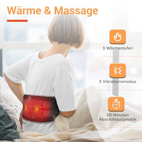 Comfytemp Wärmegürtel Vibrationsmassage für Rücken mit 25Wh Akku,155x20cm Kabellos Massagegerät mit Kompressionsband, Rückenwärmer Heizgürtel USB Heizkissen Geschenke für Mütter, Frauen, Mama, Papa
