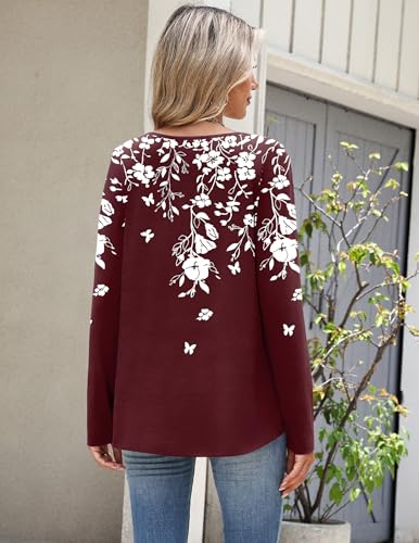 Image of Zeagoo Long Sleeve Shirts for Women Fall Tops Casual Dressy V Neck Blouses Boho Tunic Western Clothes Vacation Outfits