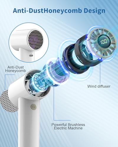 Image of Aluan Portable Hand Fan Rechargeable, Ultra Portable Lightweight Handheld Fan, High Speed Strong Airflow, Long Lasting Battery, 5 Speed Settings, Handheld Fan for Desk, Travel (off-White)