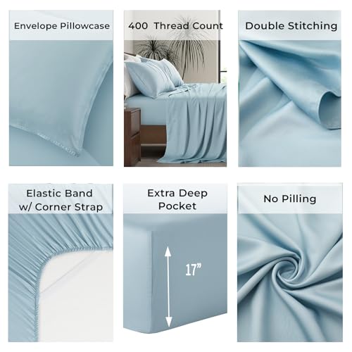 Image of Split King Size Sheet Set | 2 Fitted Sheets for Sleep Number & Adjustable Beds | Organically Grown | Ultra Soft & Cooling |100% Viscose | 17 inch Deep Pocket [Spa Blue]
