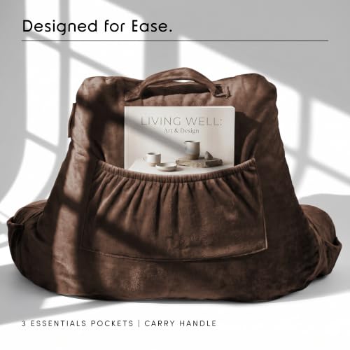 Image of Nestl Reading Pillow for Kids & Teens with Shredded Memory Foam, Backrest Pillows for Reading, Watching, and Gaming, Use on the Couch, Bed, or Floor Adjustable Support, Washable Cover, Chocolate Brown