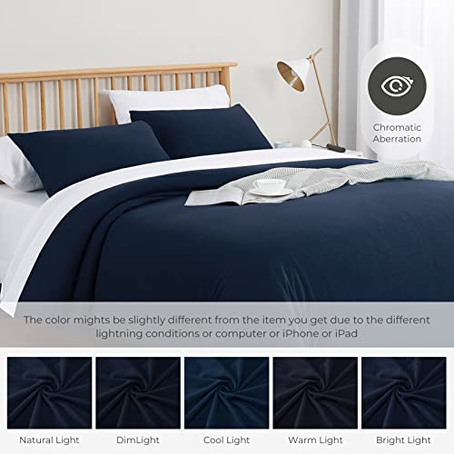 Veeyoo Cal King Duvet Cover Cotton - 100% T-Shirt Jersey Knit Cotton Duvet Cover Set With Zipper Closure, Extra Soft Breathable Comforter Cover (1 Navy Duvet Cover, 2 Pillowcases) #TOP1