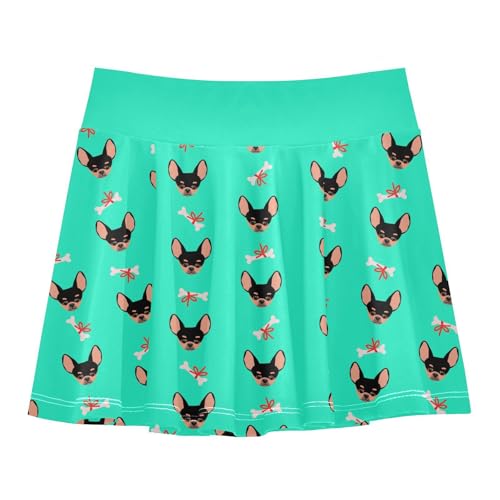 Girls Skorts High Waist Athletic Skirts with Shorts Chihuahua Dog Stretchy Teens Performance Tennis