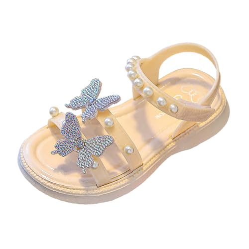 Girl's Butterfly Sandals Shinny Rhinestones Pearl Sandal Comfortable Low Heels Open Toe Slip on Cute Fashion Summer Footwear Vacation Outdoor Non Slip Casual Shoes for toddler little kid big kid