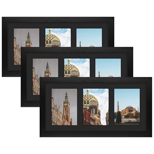 Golden State Art 9x18 Black Wood Frame - for Three 5x7 Pictures, 3 Pack