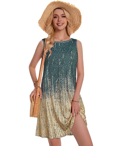 Image of Summer Dresses for Women Beach Boho Sleeveless Vintage Floral Flowy Pocket Tshirt Tank Sundresses 2026