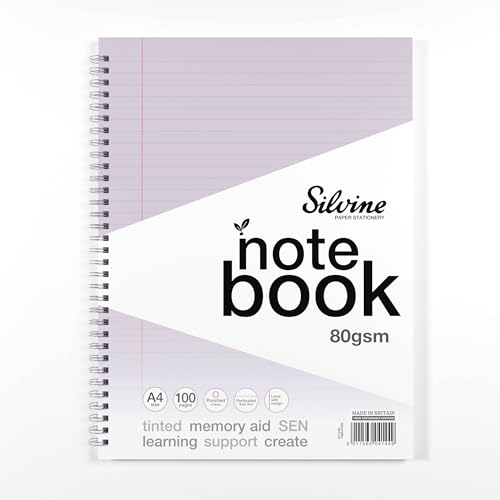 Silvine A4 Lilac Paper Dyslexia Notebook - Lined with Margin (100 Pages)