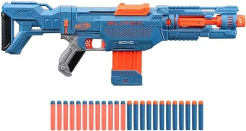 Nerf Elite 2.0 Echo CS-10, Lanzador Dardos, Culata Desmontable, Extensión del cañón, 5 Rieles tácticos, Clip de 10 Dardos, Color Azul, 24 Dardos incluidos