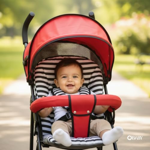 Image of OBABY Stroller with Reclining Seat, Adjustable Canopy, Safety Harness, Smooth Wheels, Compact Folding Design (Foldable-Grey)