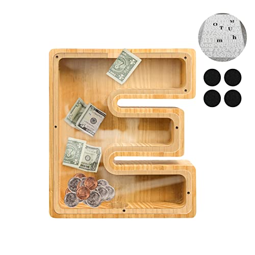 Image of Piggy Bank for Kids Adults Boys Girls Large Piggy Banks 26 English Alphabet Letter,Personalized Custom Name Transparent Money Saving Box Wooden Piggy Bank