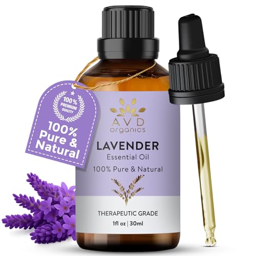 AVD ORGANICS Aceite esencial de lavanda - Grado terapéutico 100% puro y natural para aromaterapia de masaje, relajación, sueño, piel, fragancia difusora - 1 fl. onzas, 30ml, 1 Unidad (Paquete de 1)
