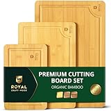 Organic Bamboo Cutting Board with Juice Groove (3-Piece Set) - Best Kitchen Chopping Board for Meat (Butcher Block) Cheese and Vegetables | Anti Microbial Heavy Duty Serving Tray w/Handles