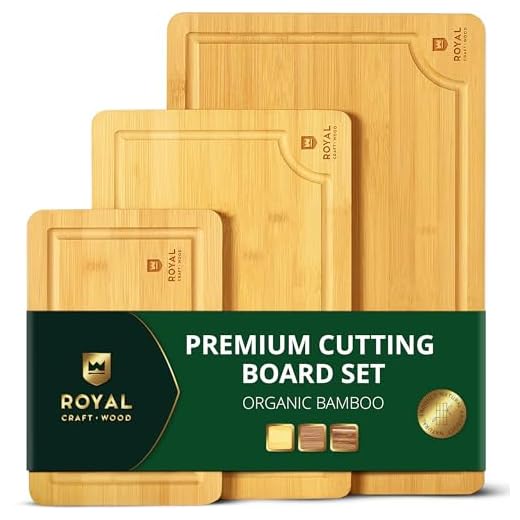 Bamboo Cutting Board with Juice Groove (3-Piece Set) - Kitchen Chopping Board for Meat (Butcher Block) Cheese and Vegetables | Heavy Duty Serving Tray w/Handles