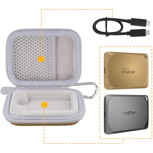 Image of Aenllosi for Crucial X10 Pro / X10 / X9 / X9 Pro 1TB /2TB /4TB /8TB Portable SSD Hard Case,USB 3.2 External Solid State Drive & USB Cable Organizer, Gold (Case Only)