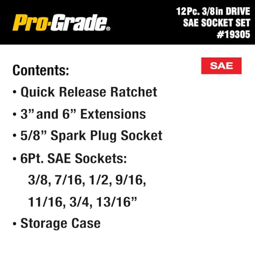 Image of Pro-Grade 12-Piece 3 /8-Inch Drive SAE Mechanics Tool Set, 19305