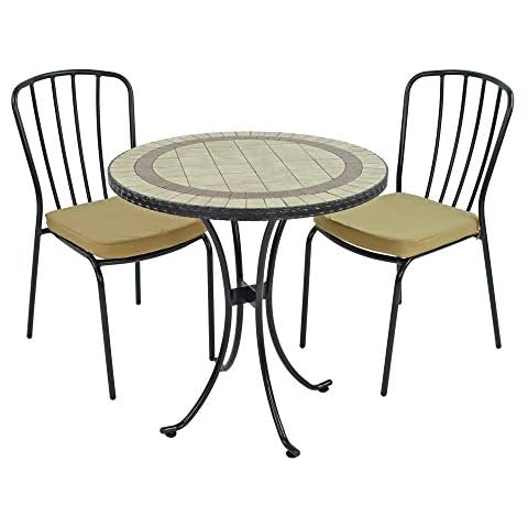 Exclusive Garden Henley Garden Table with Milan Chair, Ceramic Tile, Brown, Beige, 71cm Cover