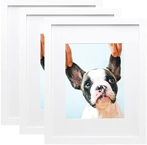AINAHYVA 8x10 Picture Frame Set of 3, Display Pictures 5x7 with Mat or 8x10 Without Mat for Wall or Tabletop Display Gallery Photo Frames, Pre-Installed Wall Mounting Hardware (White)