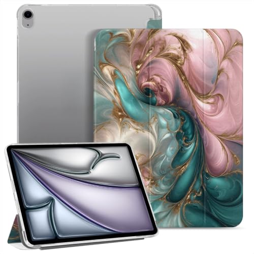 Punmada Case for iPad Air 11 inch 2024 Powered By The M2 Bionic Chip Trifold Stand Auto Wake/Sleep TPU Protection Stand Clear Back Cover,Gold Dust Quicksand Marble