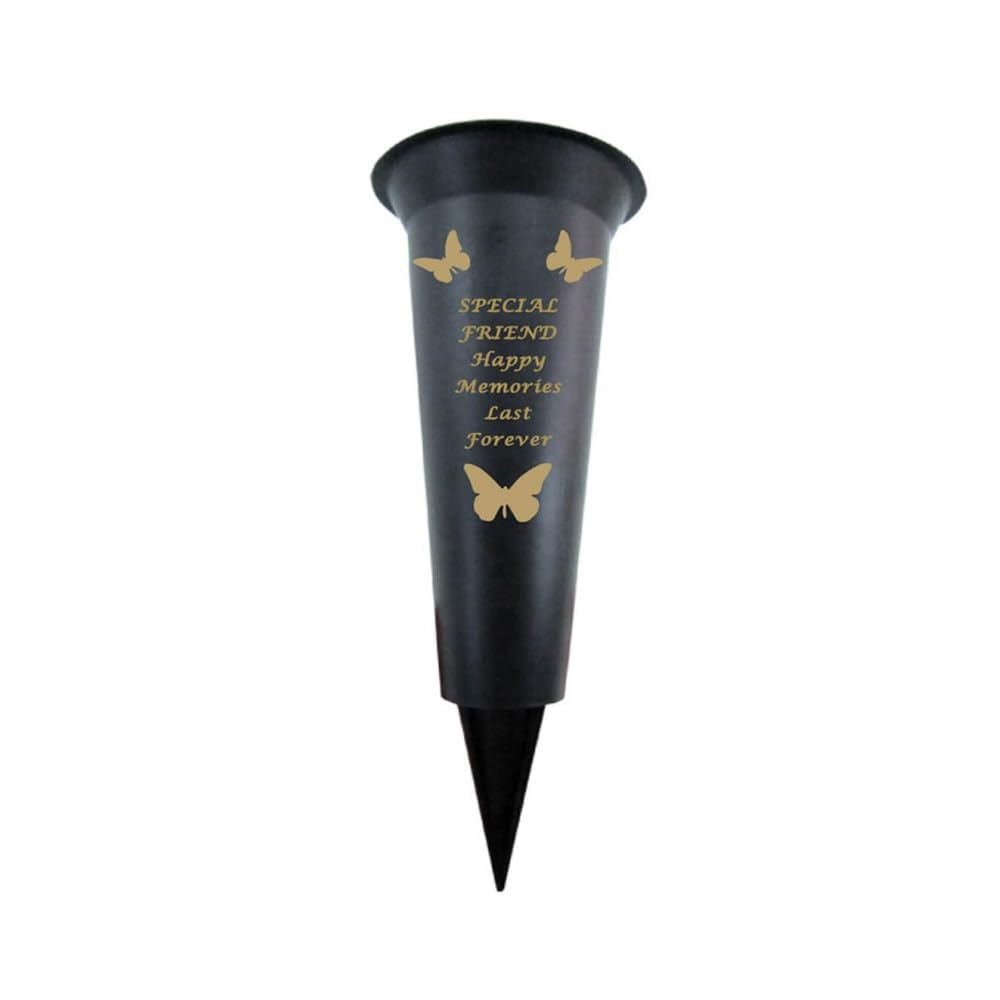 Memorial Grave Vases Ornaments Plastic Flower Holders - Butterfly Spike Grave Flower Vase Holders with Funeral Verses for Your Loved Ones - Black (Friend)