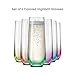 JoyJolt Hue Stemless Champagne Flutes Set of 6 Colored Glasses, 9.5oz Cocktail Glass Set for Mimosa, Stemless Champagne Glasses, Prosecco Wine Flute, Bar Glassware