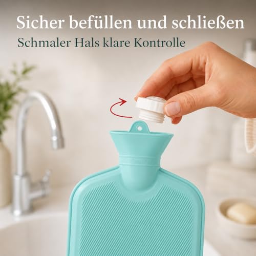 Bouillotte de 2 litres avec lamelles en caoutchouc recyclable solide