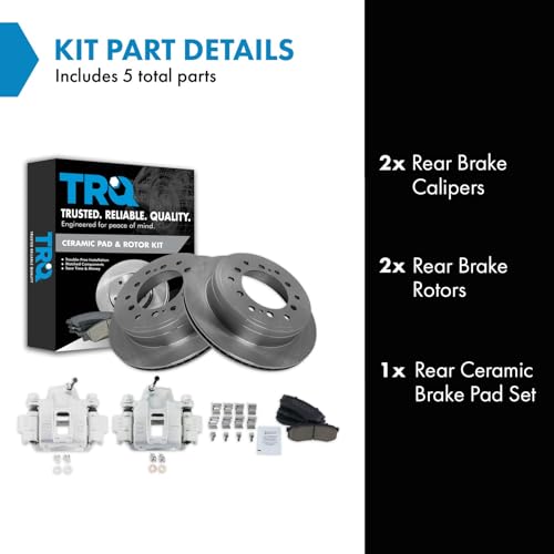 Image of TRQ Rear Brake Pad and Rotor Set Ceramic Vented Rotors Calipers