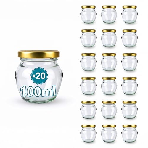 Espirito Rebelde 20 tarros de yogur de cristal con tapas de 100 ml - Tarros de yogur, pequeños tarros de conservación para bebés, vasos de postre con tapa