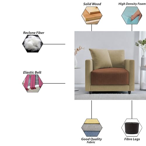 Image of Casaliving Dominic 1 Seater Sofa Set for Living Room (Cream Brown Fabric) Premium Fabric Sofa