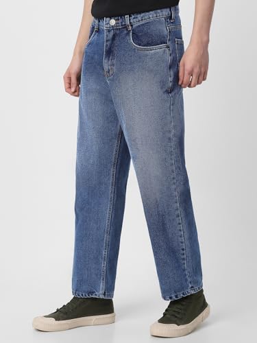 Image of Neostreak Men's Loose Baggy Fit Heavy Washed Jeans Non-Stretchable