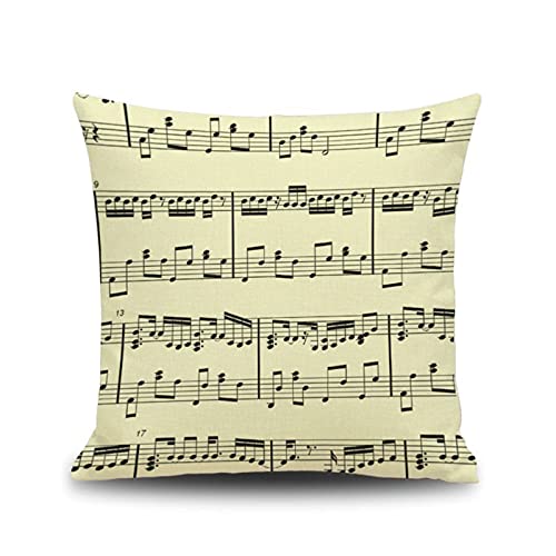 Lieson Housse de Coussin 45x45, Housse Coussin pour Canapé Beige Noir Coussin Déco Partition, Lin