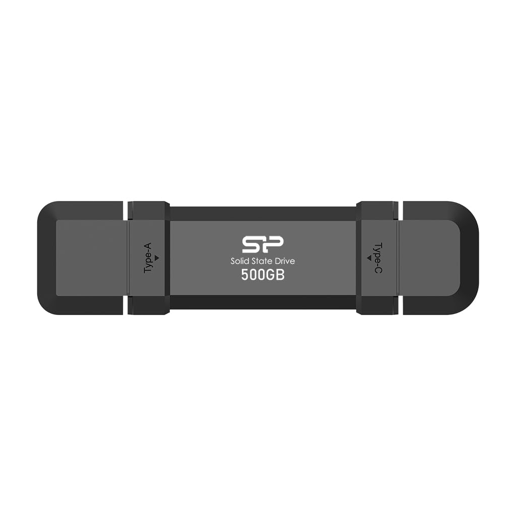 Silicon Power CreatePro CR72X - Unidad de estado sólido externo portátil de 500 GB con puertos tipo C y tipo A, unidad externa de estado sólido de alta velocidad para creadores (SP500GBUC3R72V1K)