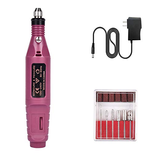 Yinhua Electric Nail Drill Kit Portable Professional Nail Drill Manicure Pen Shape Acrylic Nail Tools for Exfoliation Polishing with 6 Drill Bits and Sanding Bands for Home Salon (1 Set, Rose red)