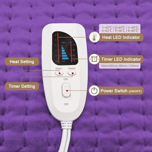 Image of Deepsoon Heating Pad,Electric Heating Pads for Back,Neck,Moist Heating Pad for Abdomen Shoulder Knee Legs,Dry /Moist Heat&Auto Shut Off,Mother's Day Birthday for Men and Women,Dark Purple,24x20 Inch