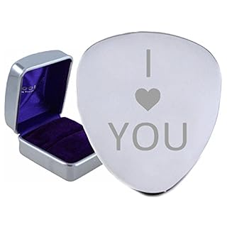 I Love You Cœur en acier médiator gravé – Texte en option sur Box - Les Beatles, Paul McCartney, John Lennon, RIngo Starr, George Harrison