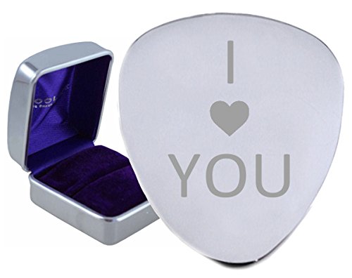 I Love You Cœur en acier médiator gravé – Texte en option sur Box - Les Beatles, Paul McCartney, John Lennon, RIngo Starr, George Harrison I Love You Cœur en acier médiator gravé – Texte en option sur Box