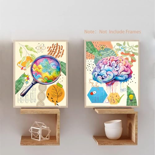 ZHAXFA Science Wall Prints,Microbiology Chemistry Wall Art,Science Exploration Art Poster,Boho watercolor Prints,School Laboratory Decor for Classroom Middle School Laboratory Library 4