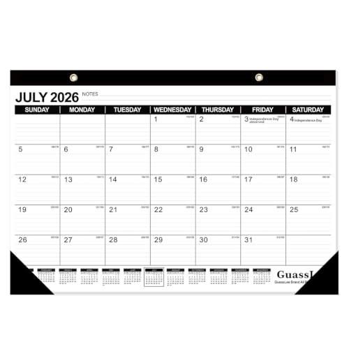 GuassLee Desk Calendar 2026-2027 - 19 Months Academic Calendar 17" × 11.5" Desktop Calendar from Jun. 2026 to Dec. 2027 with Julian Date for Home School Office Desk Top Organizing