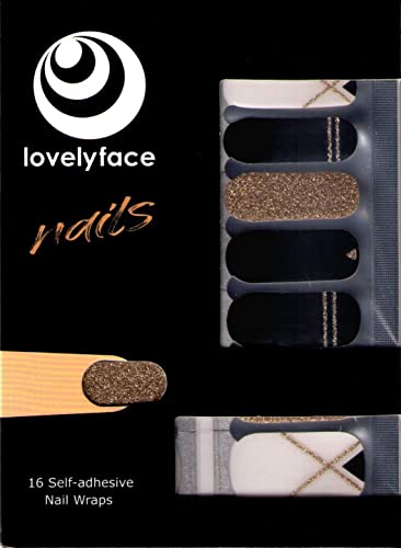 Lovelyface Nails -"Fancy", Gold- Nail Wraps - 16 selbstklebende langanhaltende Nagelfolien -Nagelaufkleber, Nagellackstreifen- Nagellack zum Aufkleben- Nagelsticker - Non Toxic Cover