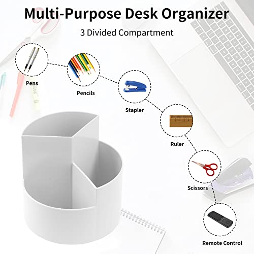 Image of Desk Pencil Pen Holder, 3 Slots 360-Degree Spinning Organizers, Desktop Storage Stationery Supplies, Cute Cup Pot for Office, School, Art Supply, Kids - Gray
