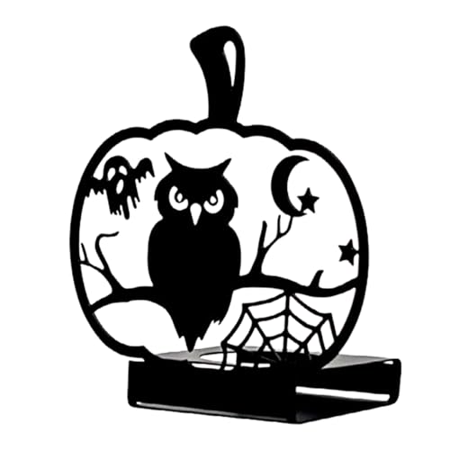 Portavelas de metal negro con diseño de gato de dibujos animados, murciélago, telaraña, fantasmal, para decoración del hogar