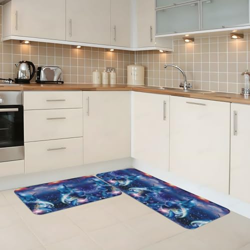 Tapetes de cocina antideslizantes EdWal impermeables con un diseño de delfines de galaxia 3