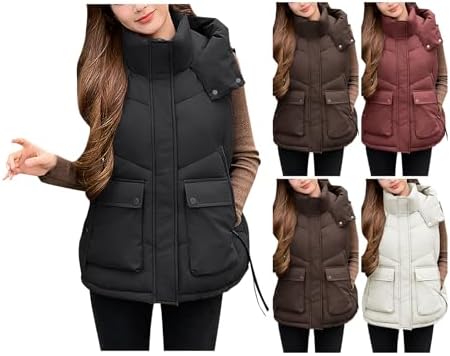 cllios Winter Vest for Women Quilted Faux Down Filled Hooded Vest Lightweight Sleeveless Puffer Coat with Pockets