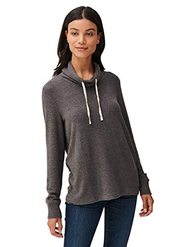 Lucky Brand Women's Long Sleeve Tunnel Neck Cloud Jersey Pullover Sweatshirt, Charcoal Heather, L
