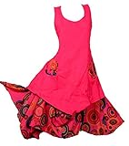  Damen Leinen Lagenlook Sommer assymetrisch Tunika Kleid 38 40 42 S M L Rüschen Pink Patchwork Strand Urlaub Top Shirt Hägerchen (40)