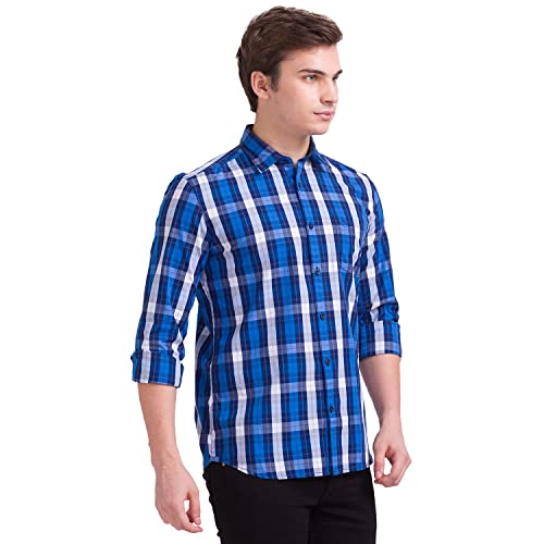 Image of Parx Men's Full Sleeve Slim Fit Dark Blue Casual Shirt