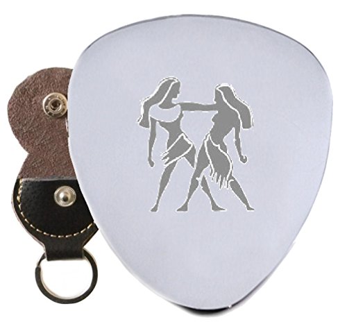 Gemini Signe du zodiaque en acier médiator gravé en porte-clés support - Les Beatles, Paul McCartney, John Lennon, RIngo Starr, George Harrison Gemini Signe du zodiaque en acier médiator gravé en porte-clés support