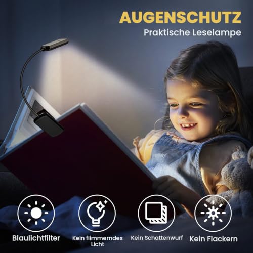 TEAMPD Leselampe Buch Klemme, Buchlampe mit 10 LEDs, 3 Farbtemperatur Modi Dimmbare Helligkeit, Augenschutz Klemmlampe… – Ansicht 3