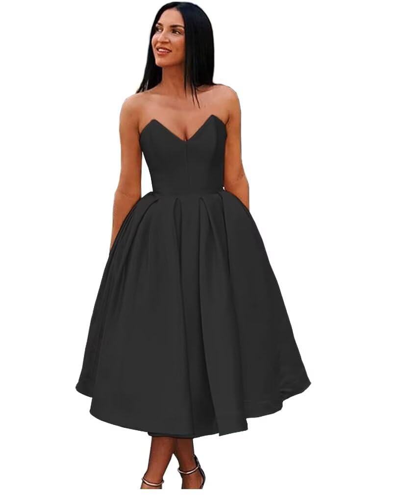 MZHMYXH Women’s A Line Strapless Backless Prom Dress, Sleeveless Sweetheart Neck Satin Homecoming Dresses