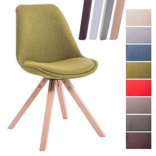 CLP Silla de Visita Toulouse Squar en Tela I Silla Comedor con Respaldo I Silla de Espera con Base de Madera I Butaca de Salón Nórdica I Color: Verde, Madera Natural